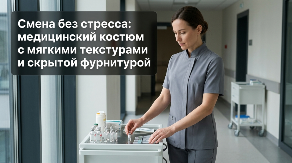   Медицинский костюм с мягкими текстурами и скрытой фурнитурой, созданный для комфортной работы. Medavibe