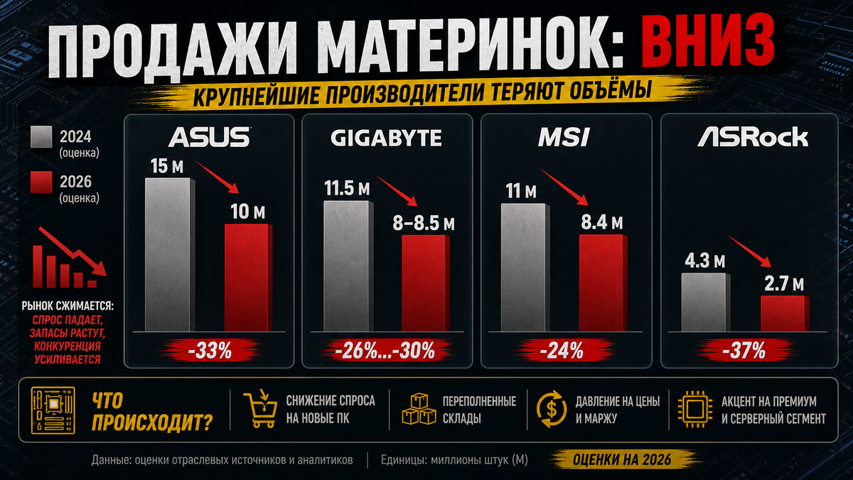 По оценкам источников, крупнейшие бренды ждут резкое снижение поставок материнских плат.