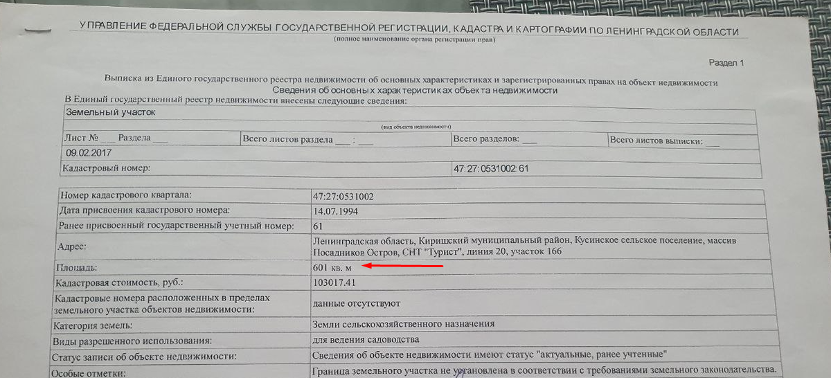 Площадь участка до межевания 601 метр кв