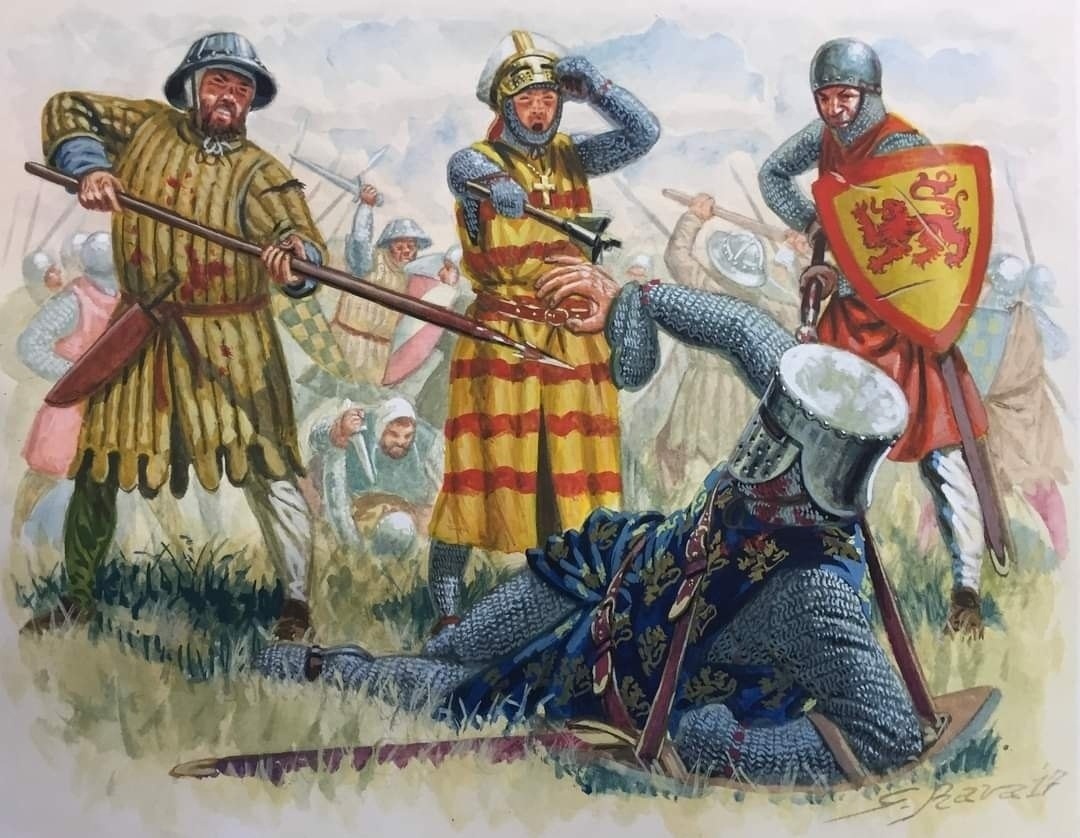 Битва при Бувине, 1214 год. Уильям "Длинный меч", граф Солсбери, сдаётся Филиппу де Дре, епископу Бове.

Художник: Джузеппе Рава.