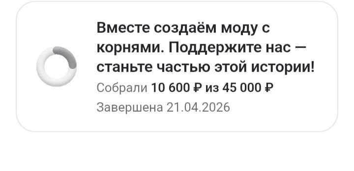 Спасибо за поддержку! По итогам прошлого сбора нам удалось собрать 10 600 ₽ из 45 000 ₽. Вместе мы делаем русский стиль ближе и понятнее!