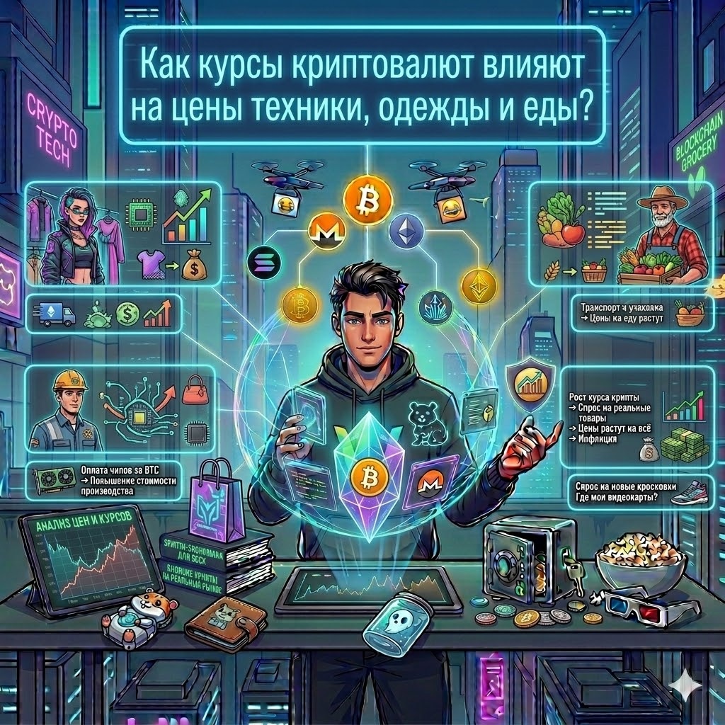 Как курсы криптовалют влияют на цены техники, одежды и еды?