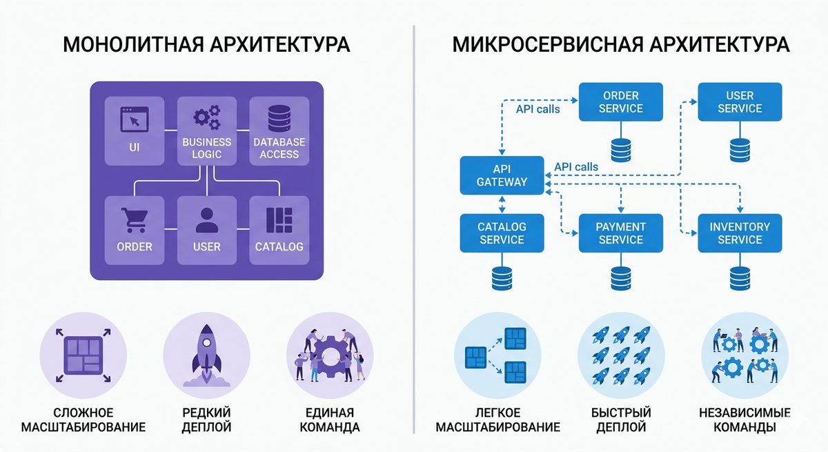 Микросервисы или монолит в 2026: как выбрать архитектуру для масштабирования бизнеса. Профессиональная разработка и миграция backend-систем.