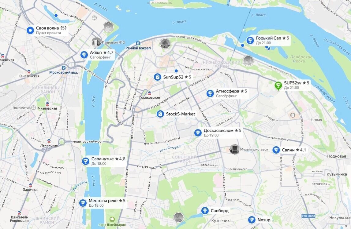    Места в Нижнем Новгороде, где можно арендовать сапы   Яндекс Карты
