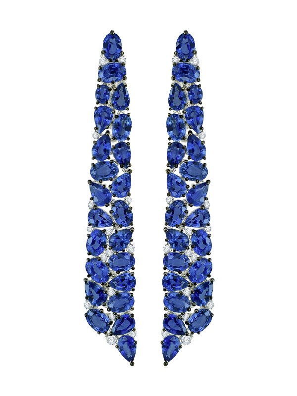 Серьги Sutra Jewels из белого золота с бриллиантами и сапфирами