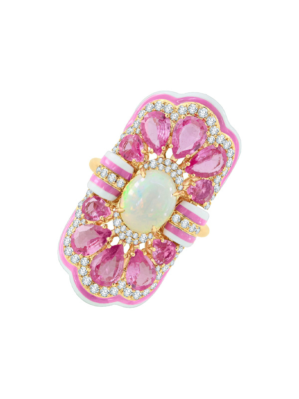 Кольцо Sutra Jewels из розового золота с бриллиантами, опалом, розовыми сапфирами и цветной керамикой