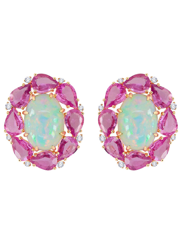 Серьги Sutra Jewels из розового золота с бриллиантами, опалами и розовыми сапфирами