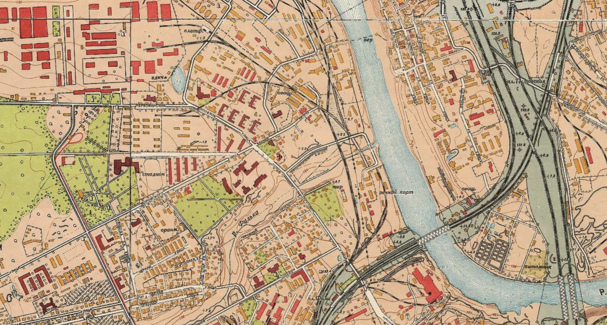 Карта местности 1952 года. Пока всё ещё без моста. С сайта www.retromap.ru.