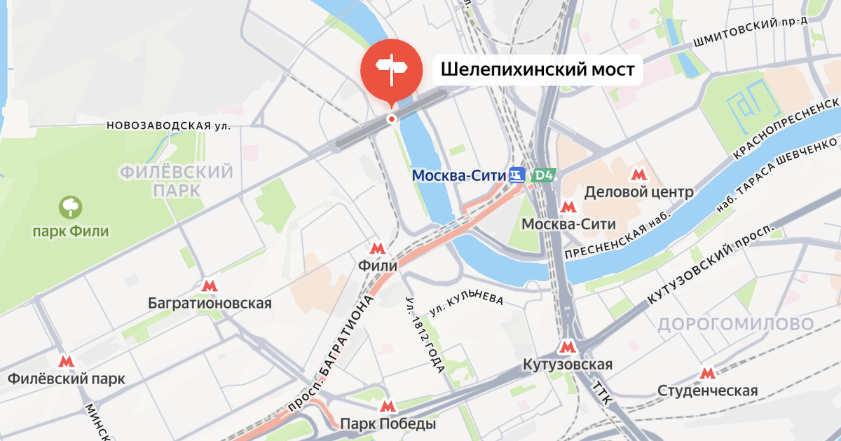 Шелепихинский мост на современной карте Москвы. Яндекс.Карты.