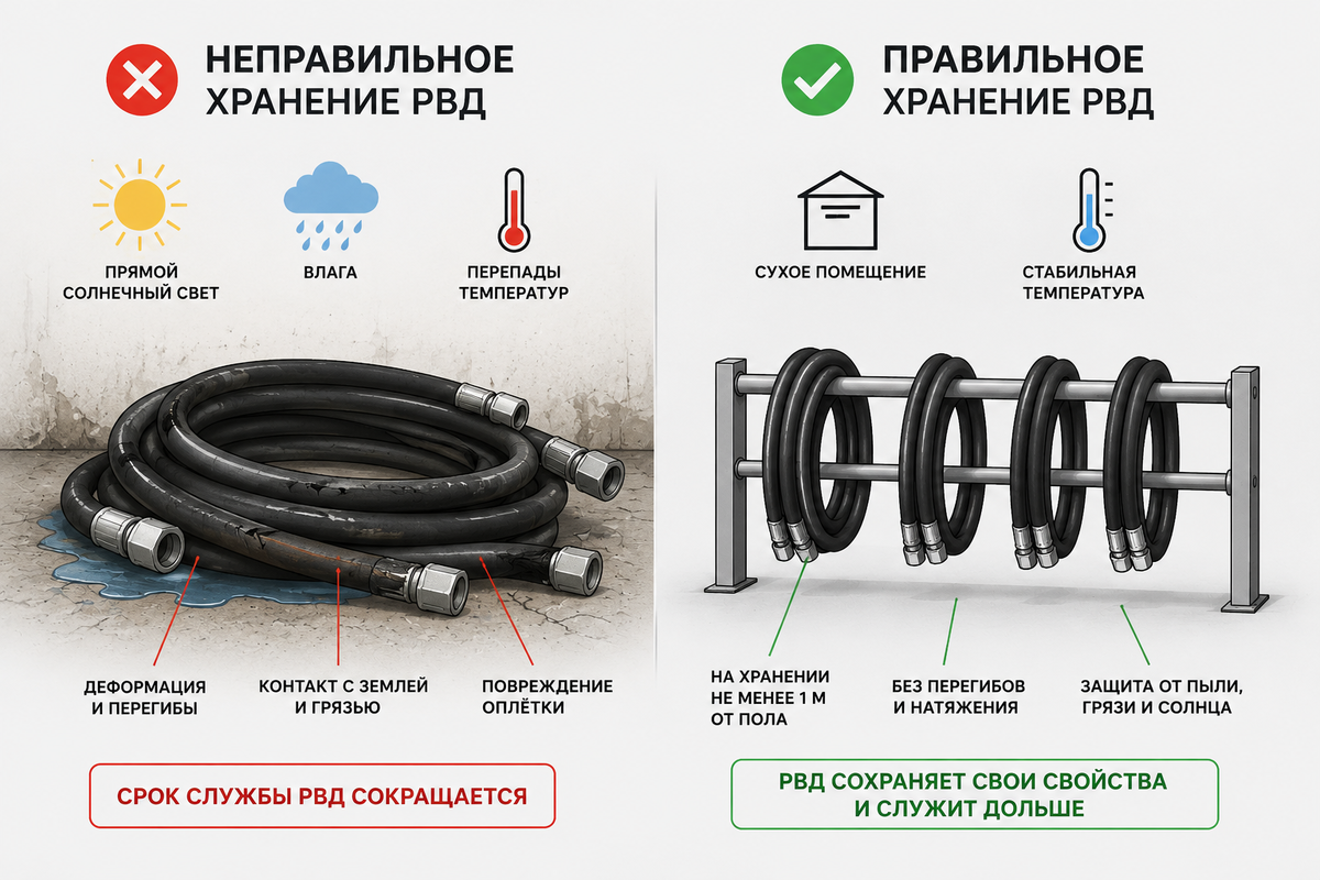 Правильное и неправильное хранение РВД - как хранить рукав высокого давления для увеличения срока службы