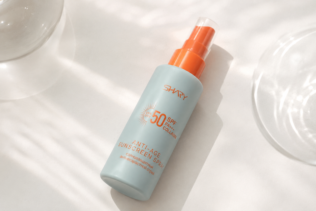 Солнцезащитный антивозрастной спрей SHARY с коллагеном SPF 50+ PA+++