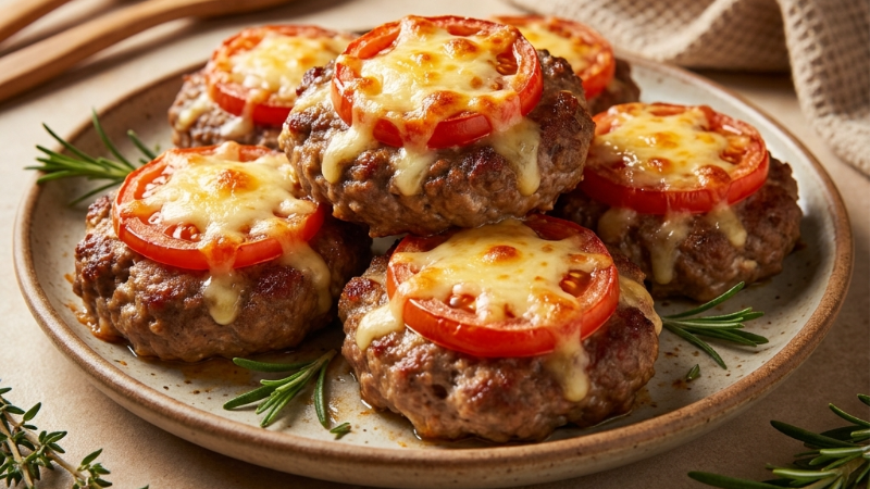 Мясные гнёзда с помидорами и сыром