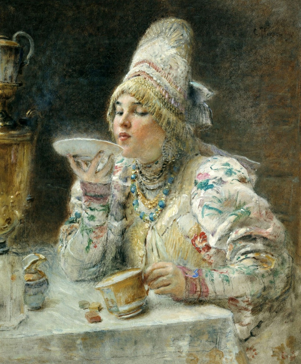 картина Маковского "За чаем", 1914 год.