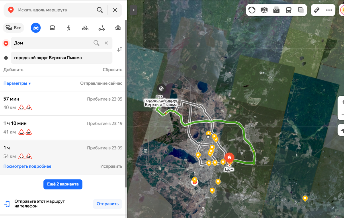Маршрут и время в пути на автомобиле до места ловли, если ехать с ЖБИ