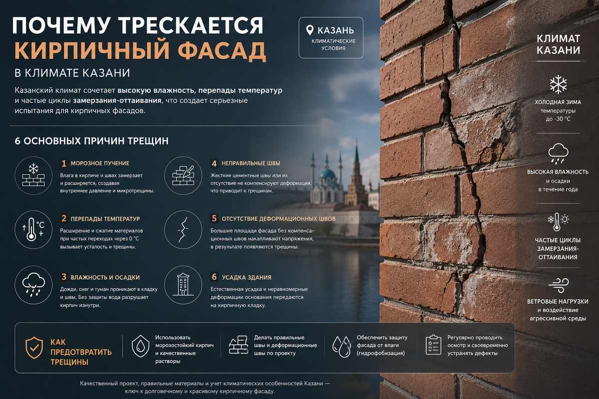 Почему трескается кирпичный фасад в климате Казани