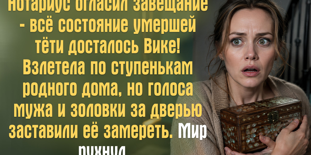 Нотариус огласил завещание - всё состояние умершей тёти досталось Вике! Взлетела по ступенькам родного дома, но голоса мужа...