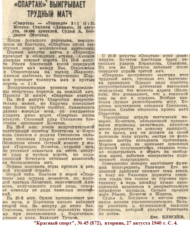 "Красный спорт", № 45 (872),  вторник, 27 августа 1940 г. С. 4. Коллаж автора ИстАрх.