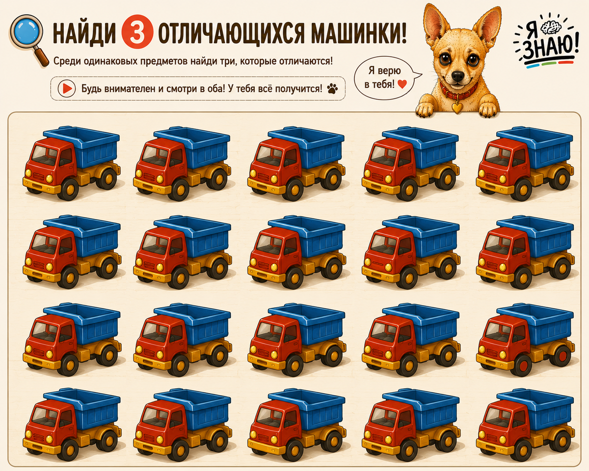 Найди 3 отличающихся машинки