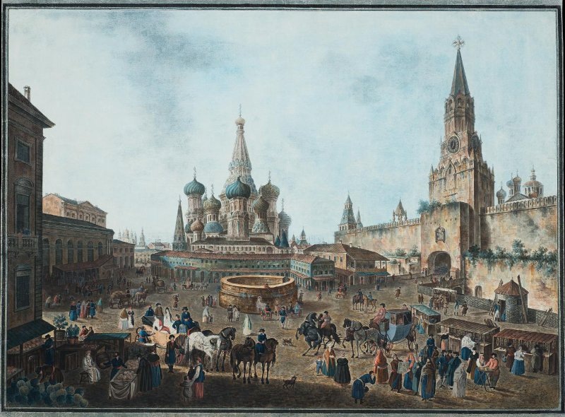 Федор Яковлевич Алексеев (или его мастерская), «Вид Красной площади с собором Василия Блаженного», 1800-е годы. Из собрания Государственного исторического музея