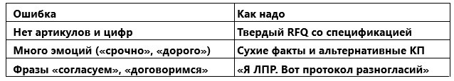 Таблица Главных ошибок новичка или дилетанта