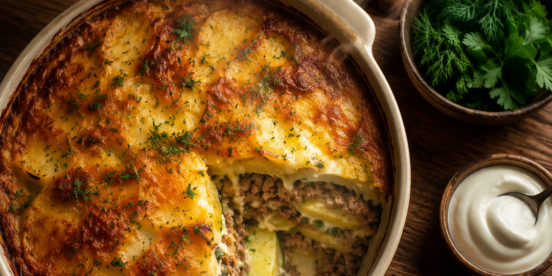 Мясная запеканка с картофелем и кабачком