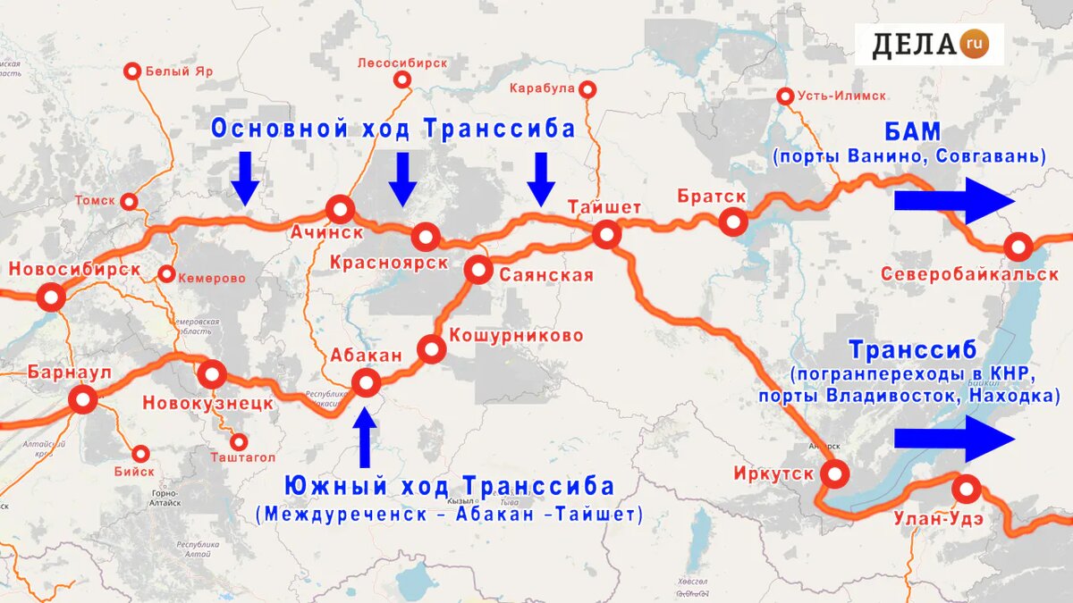     Транссибирская магистраль проходит через Енисейскую Сибирь двумя ветками. Южный ход дает более короткий путь из развитых добывающих и промышленных регионов на восток