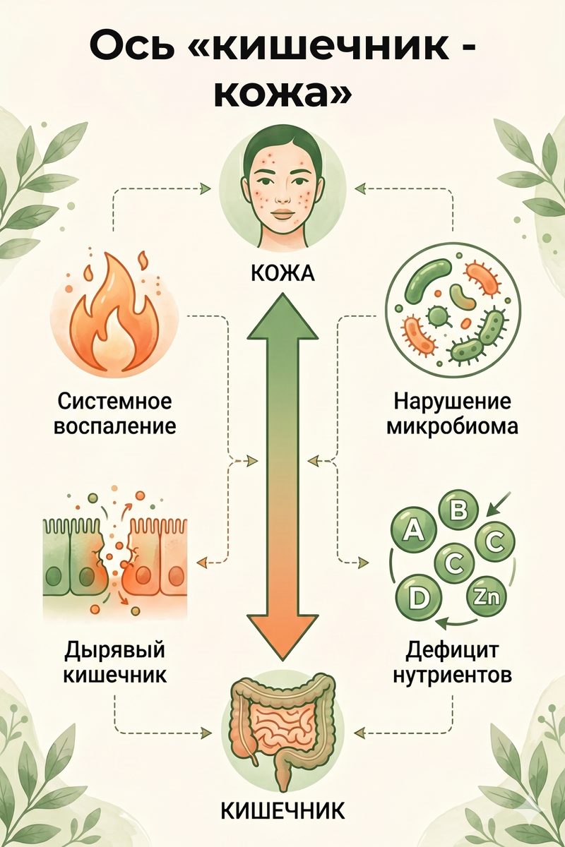 4 механизмов связи кишечника и кожи