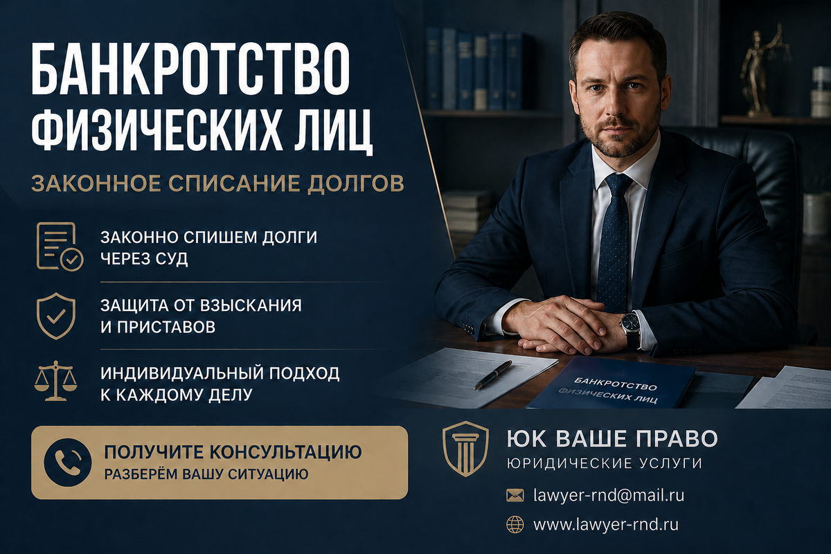 Юридическая помощь по банкротству физических лиц. Законное списание долгов, защита от взысканий и арестов. ЮК Ваше Право.