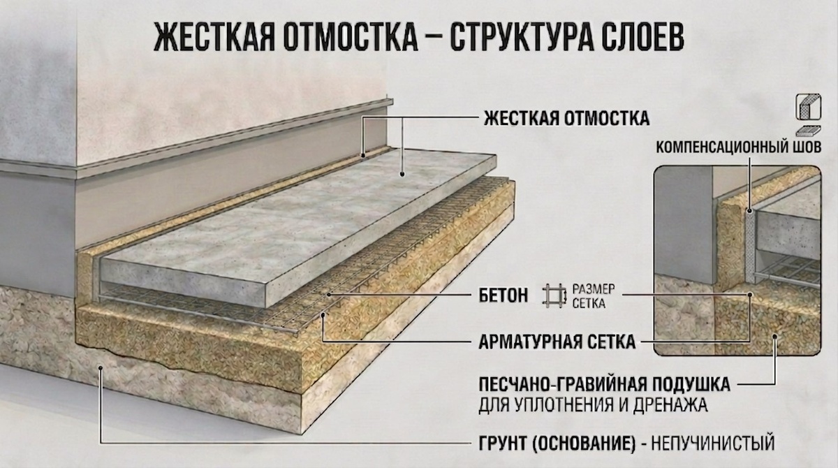 Жесткая отмостка вокруг дома