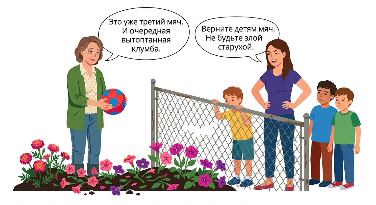 Дети соседей, играя в футбол, вытоптали мои цветы. Я перестала отдавать их мячи — меня назвали злой старухой