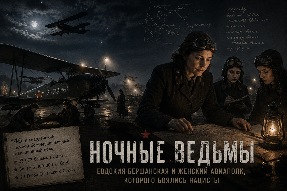 Евдокия Бершанская и лётчицы 46-го гвардейского ночного авиаполка — легендарные «Ночные ведьмы», совершившие тысячи боевых вылетов на По-2