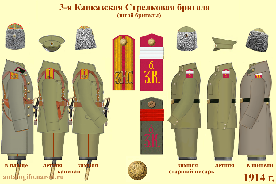 Схема обмундирования штаба 3-й Кавказской Стрелковой бригады на 1914 год