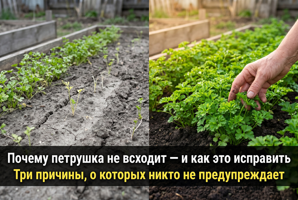 Слева моя петрушка несколько лет подряд: половина взошла, половина нет. Справа то же место, тот же сорт, но другой подход. Разница в трёх мелочах.
