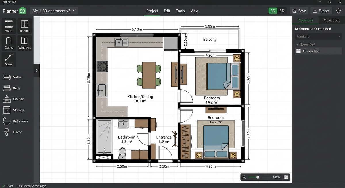 Планировка квартиры из онлайн-сервиса Planner 5D
