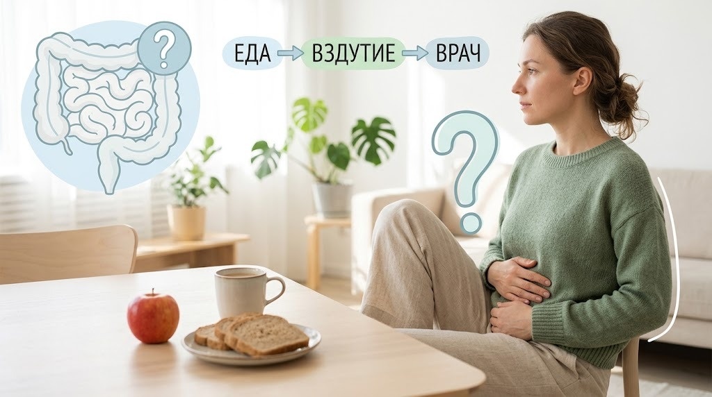 даже полезная еда может усиливать симптомы, если кишечник сейчас реагирует на объём, тип углеводов или сочетание продуктов.