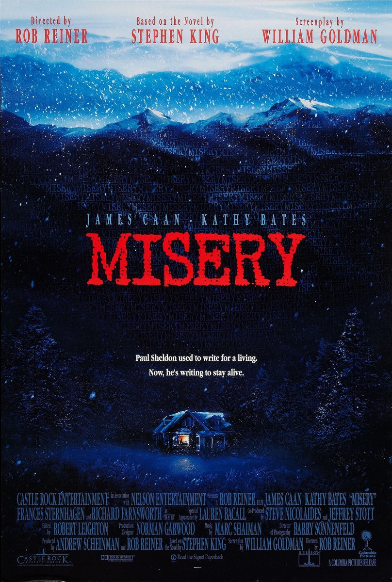 Постер к фильму "Мизери / Misery" (источник: https://ru.kinorium.com/91586/gallery/poster/?photo=3581482) 
