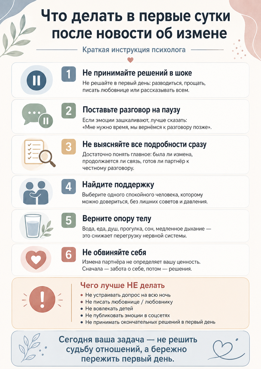 Что делать в первые сутки после измены