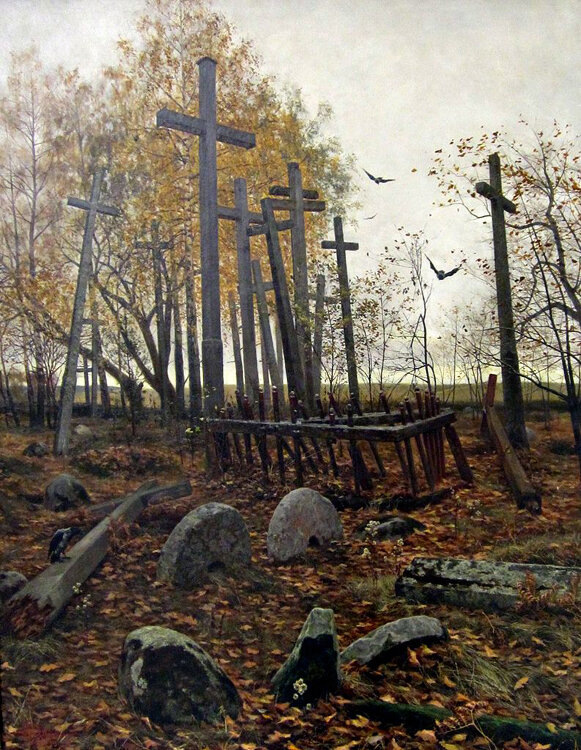 «Белорусское кладбище в Русаковичах», Генрих Вейсенгоф (Henryk Bonawentura Kazimierz Weyssenhoff), 1889 г. 