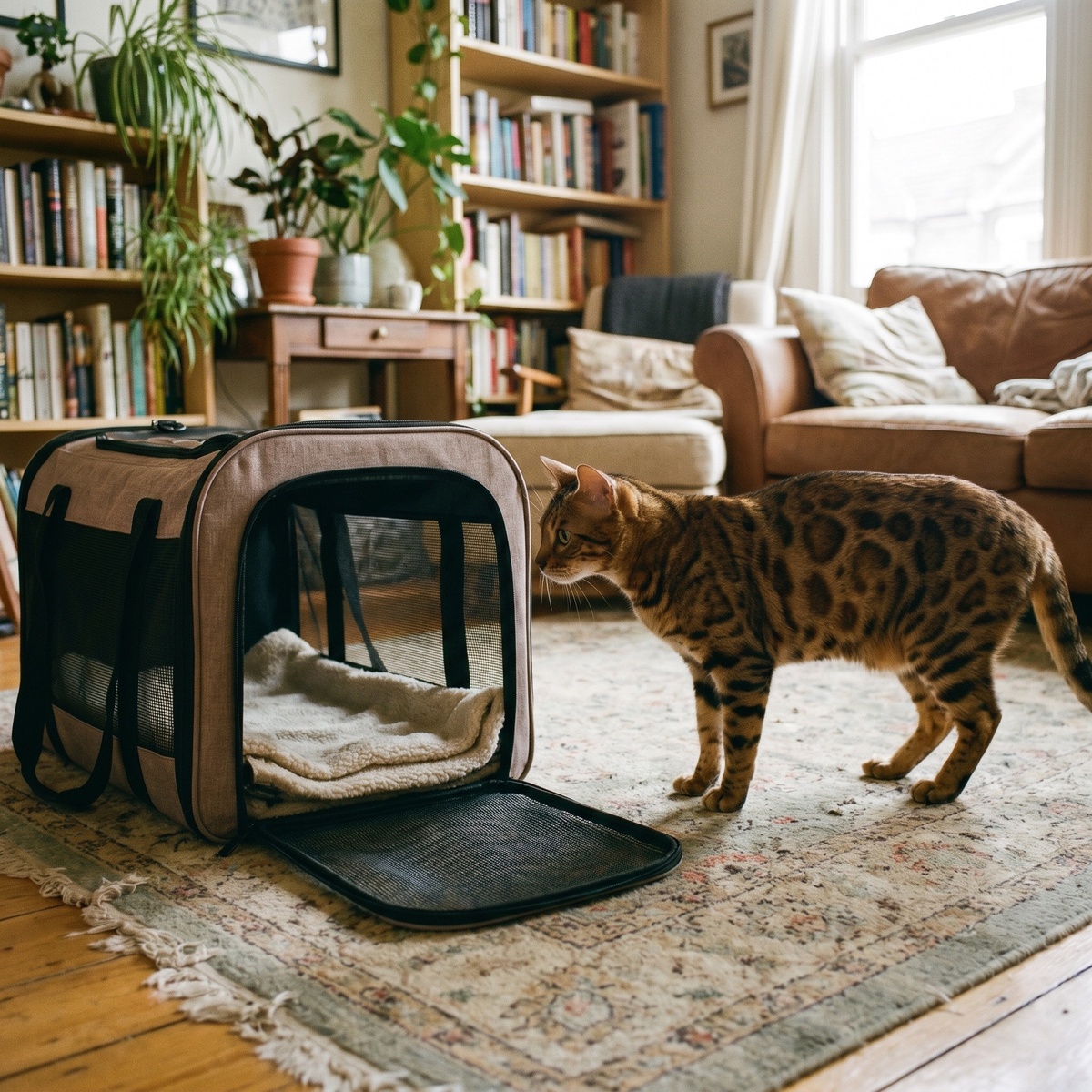 Котик изучает переноску