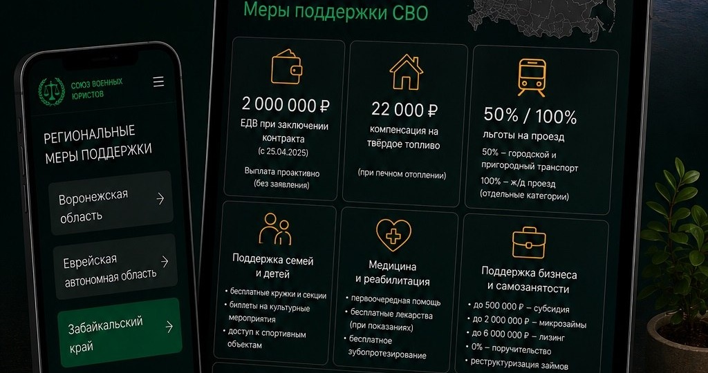 ⚖️ Забайкальский край: меры социальной поддержки участников СВО и членов их семей (обновление 2026