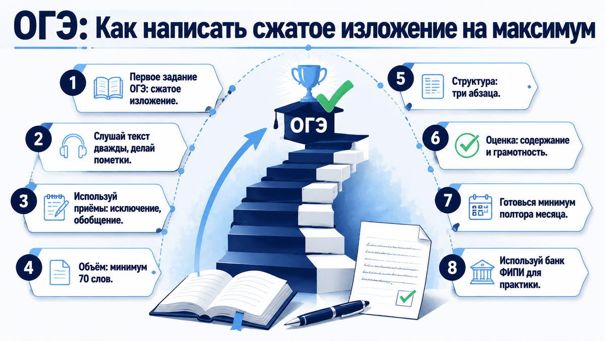 ОГЭ: Как написать сжатое изложение на максимум  📷
