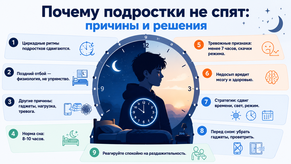 Почему подростки не спят: причины и решения  📷
