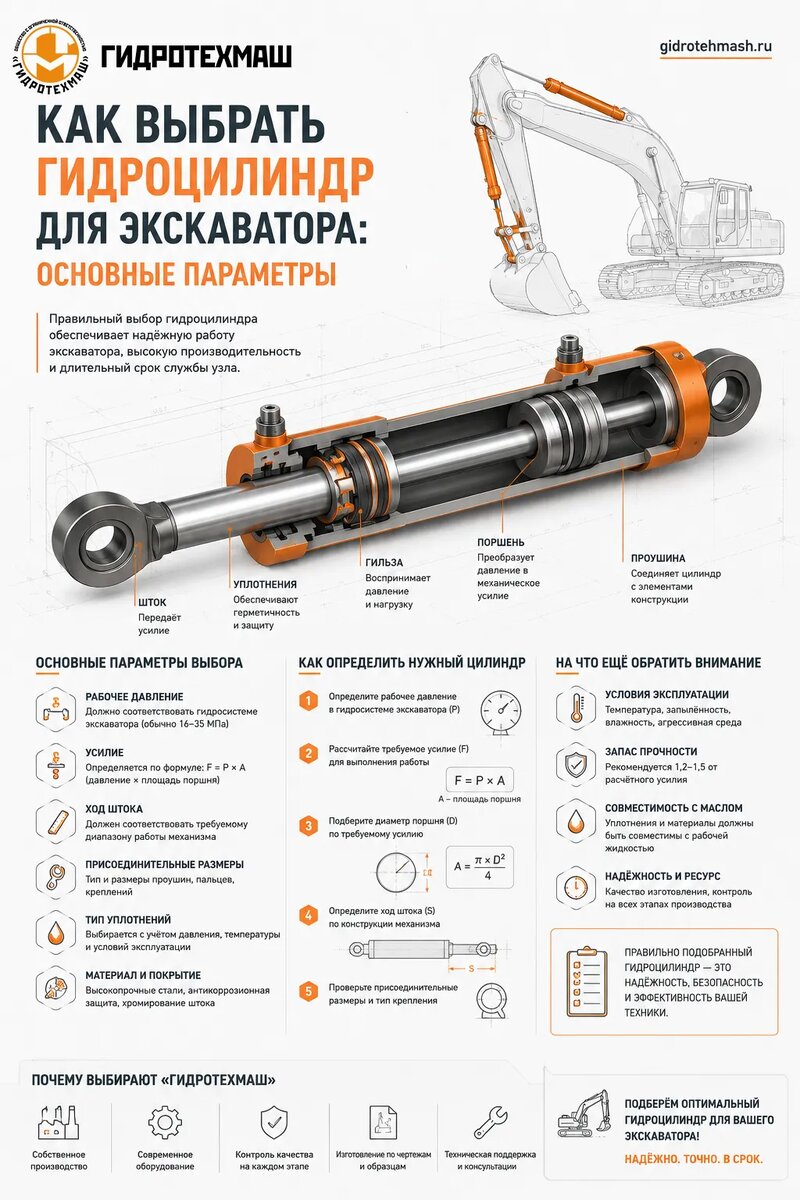 Подбор гидроцилиндров для экскаватора