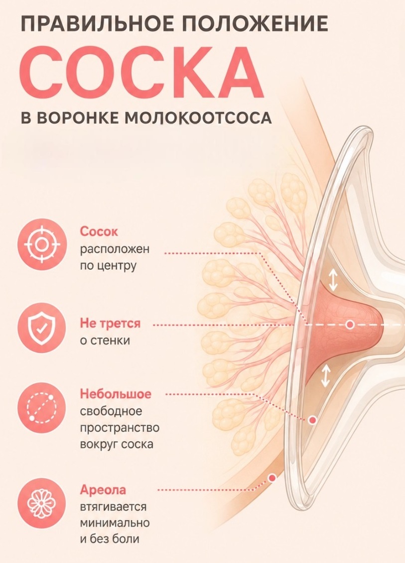 Правильное положение соска в молокоотсосе