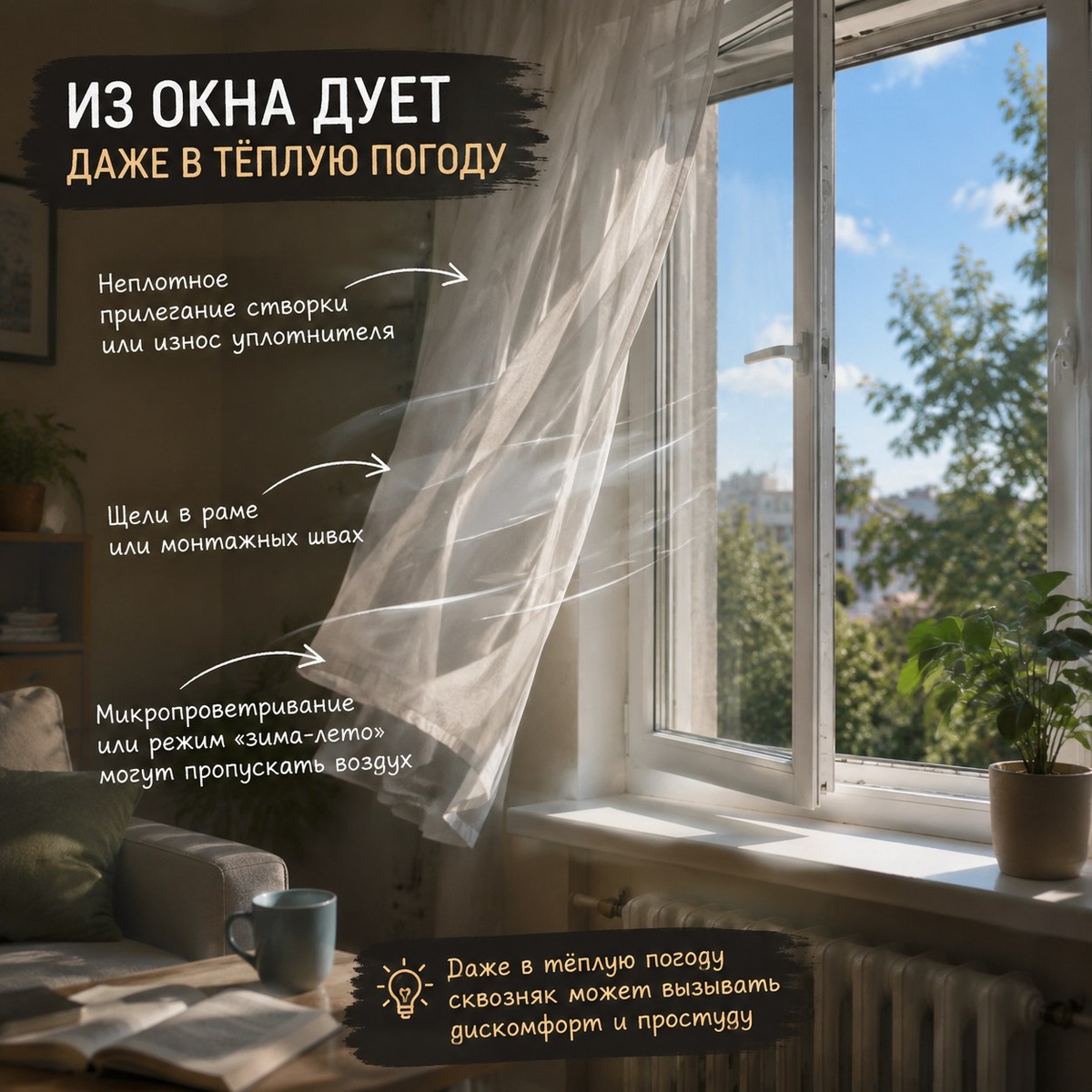 Из окна дует даже в тёплую погоду