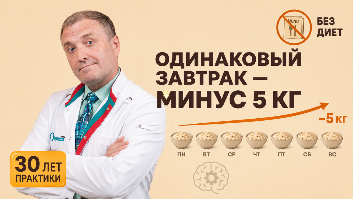 Один и тот же завтрак каждый день: почему этот «скучный» приём снимает 5 кг без диет