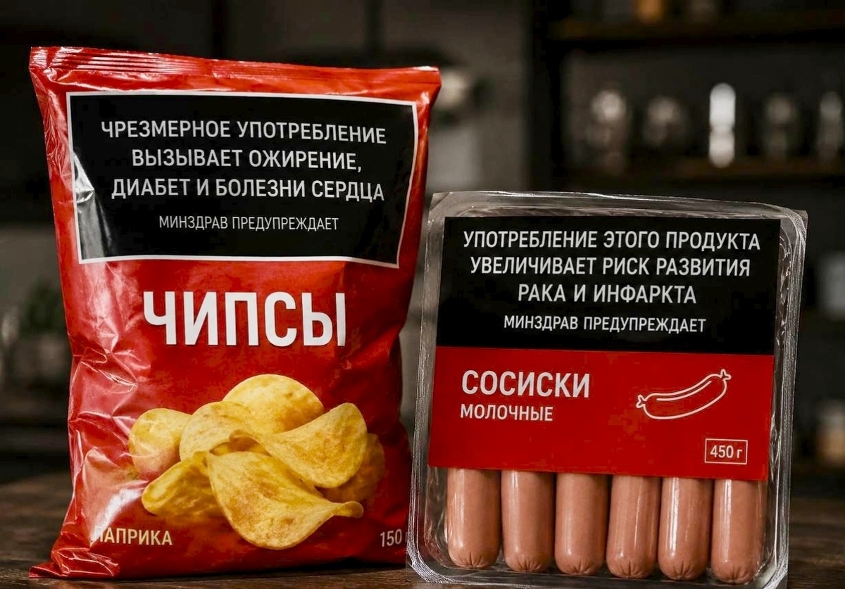 Предполагаемый дизайн упаковки ультрапереработанных продуктов в недалëком будущем