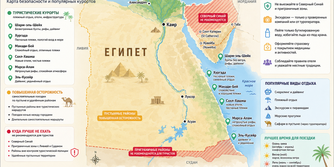 Безопасно ли ехать в Египет в 2026 году — Карта безопасности
