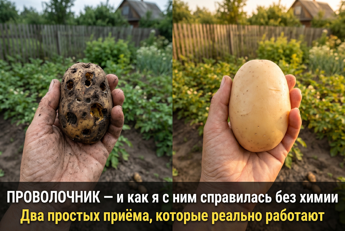 Слева моя картошка несколько лет подряд. Каждый клубень с дырками. Справа то же место два года спустя. Два приёма изменили всё.