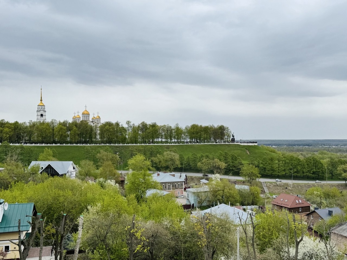 Вид на город Владимир с Золотыми воротами и Успенским собором